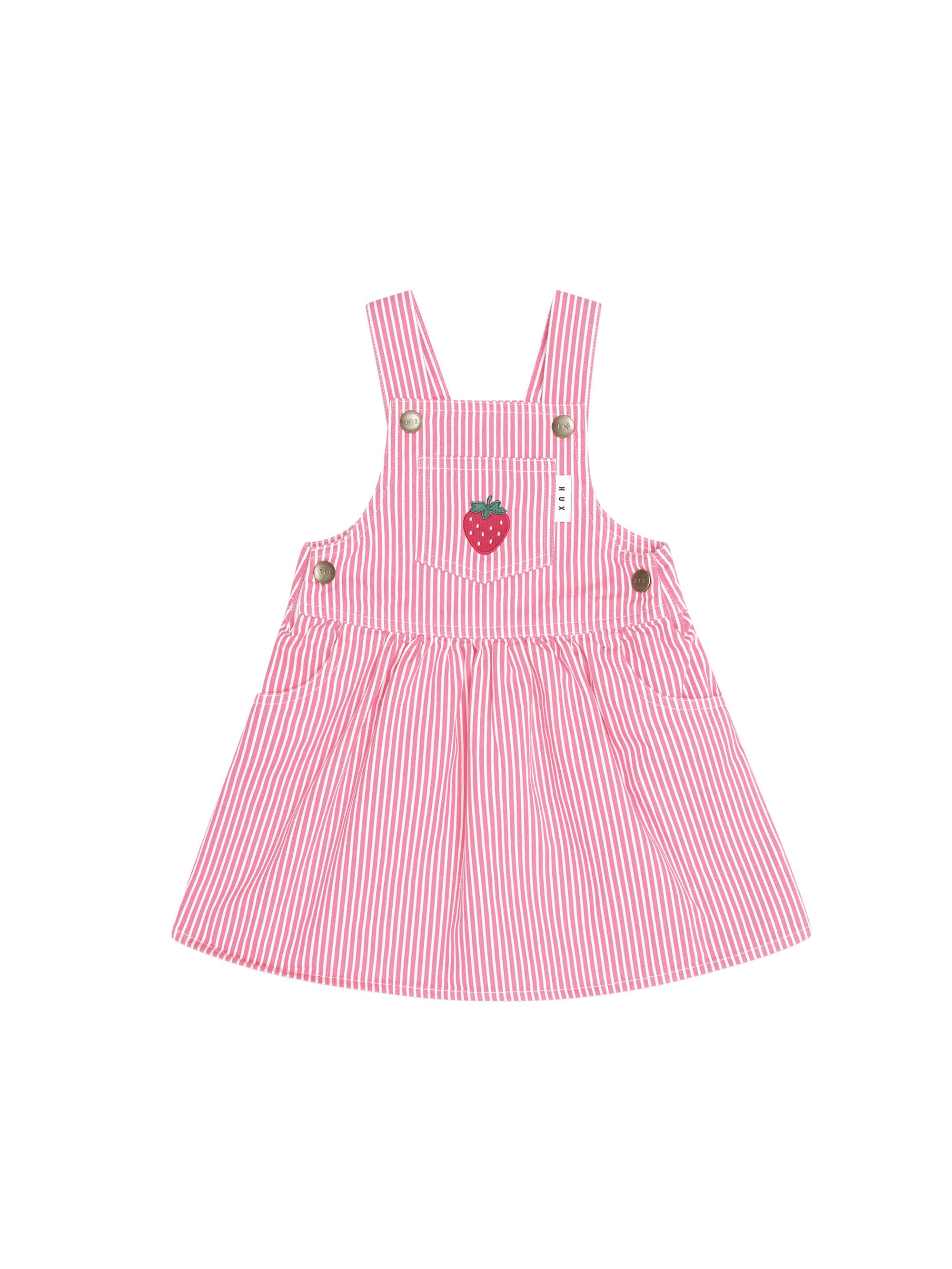 Huxbaby Girls Dress 2Y Strawberry Embroidered Stripe Pinafore