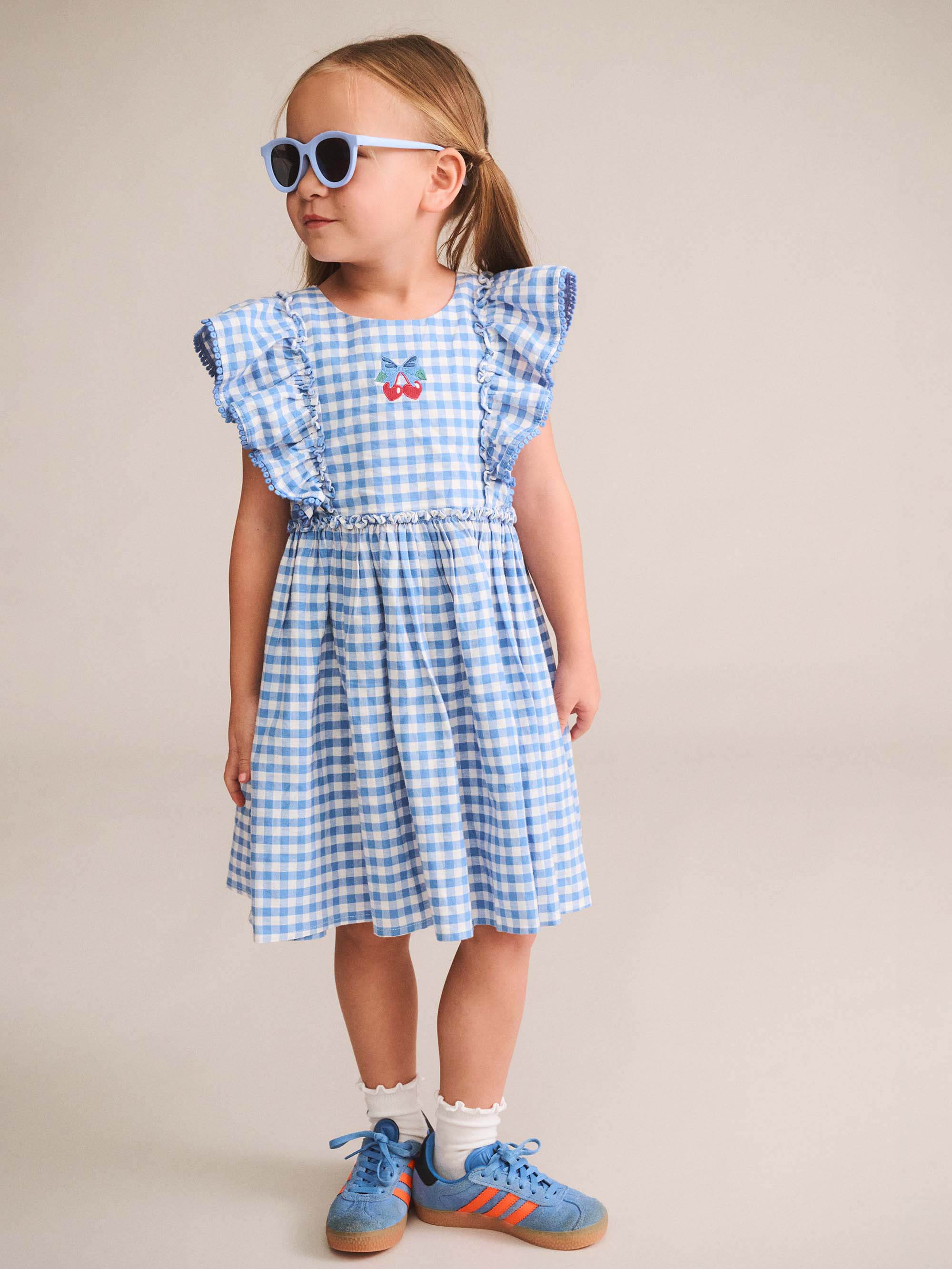 Huxbaby Girls Dress 3Y Dusty Blue Gingham Bow Dress