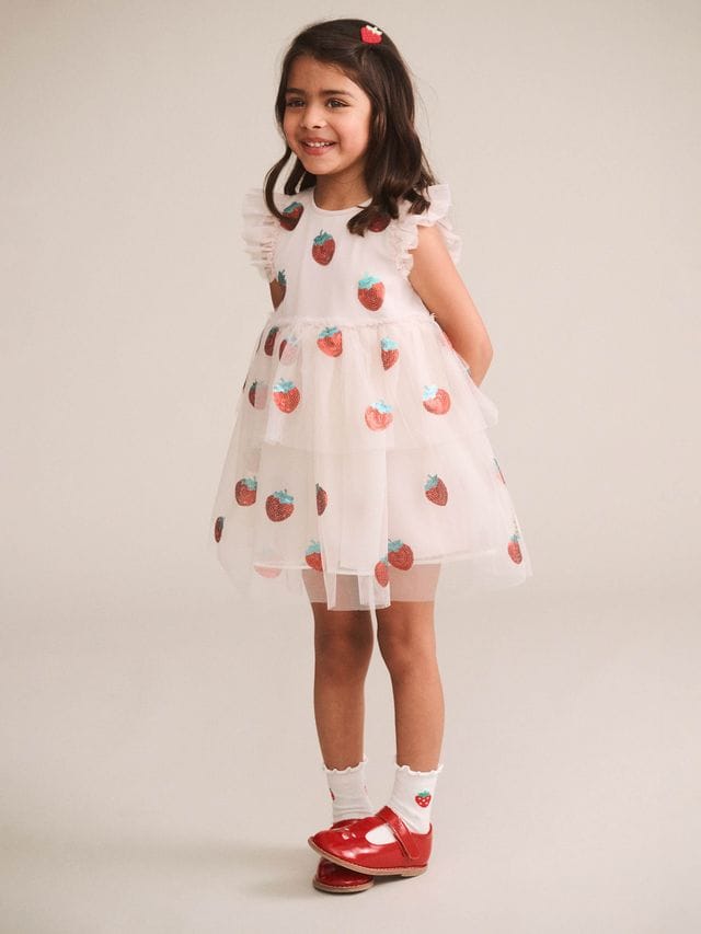 Huxbaby Girls Dress 3Y Sequin Strawberry Tulle Dress