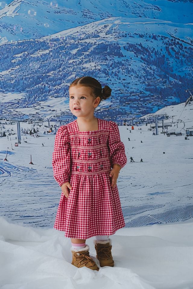 Huxbaby girls cherry check dress featuring a playful pattern and comfortable fit, perfect for casual and special occasions.