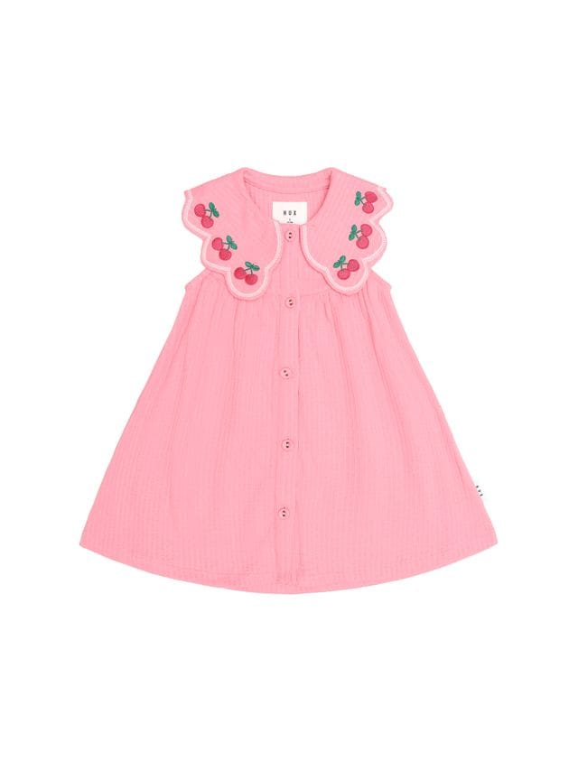 Huxbaby Girls Dress Cherry Embroidered Collar Dress