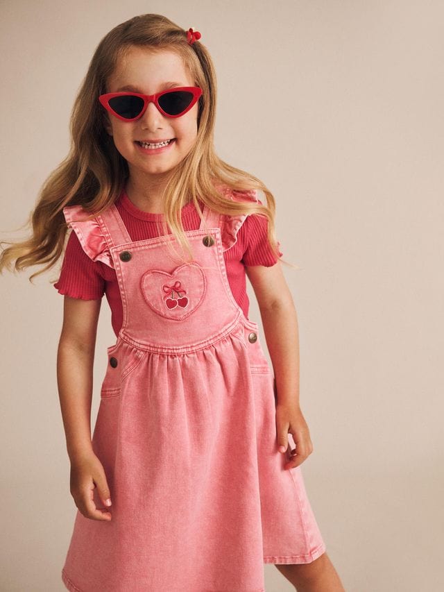 Huxbaby Girls Dress Cherry Heart Vintage Pinafore Dress