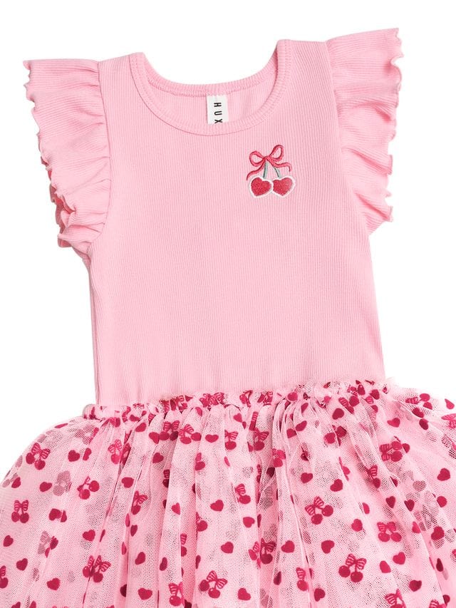Huxbaby Girls Dress Cherry Pie Rib Tulle Dress