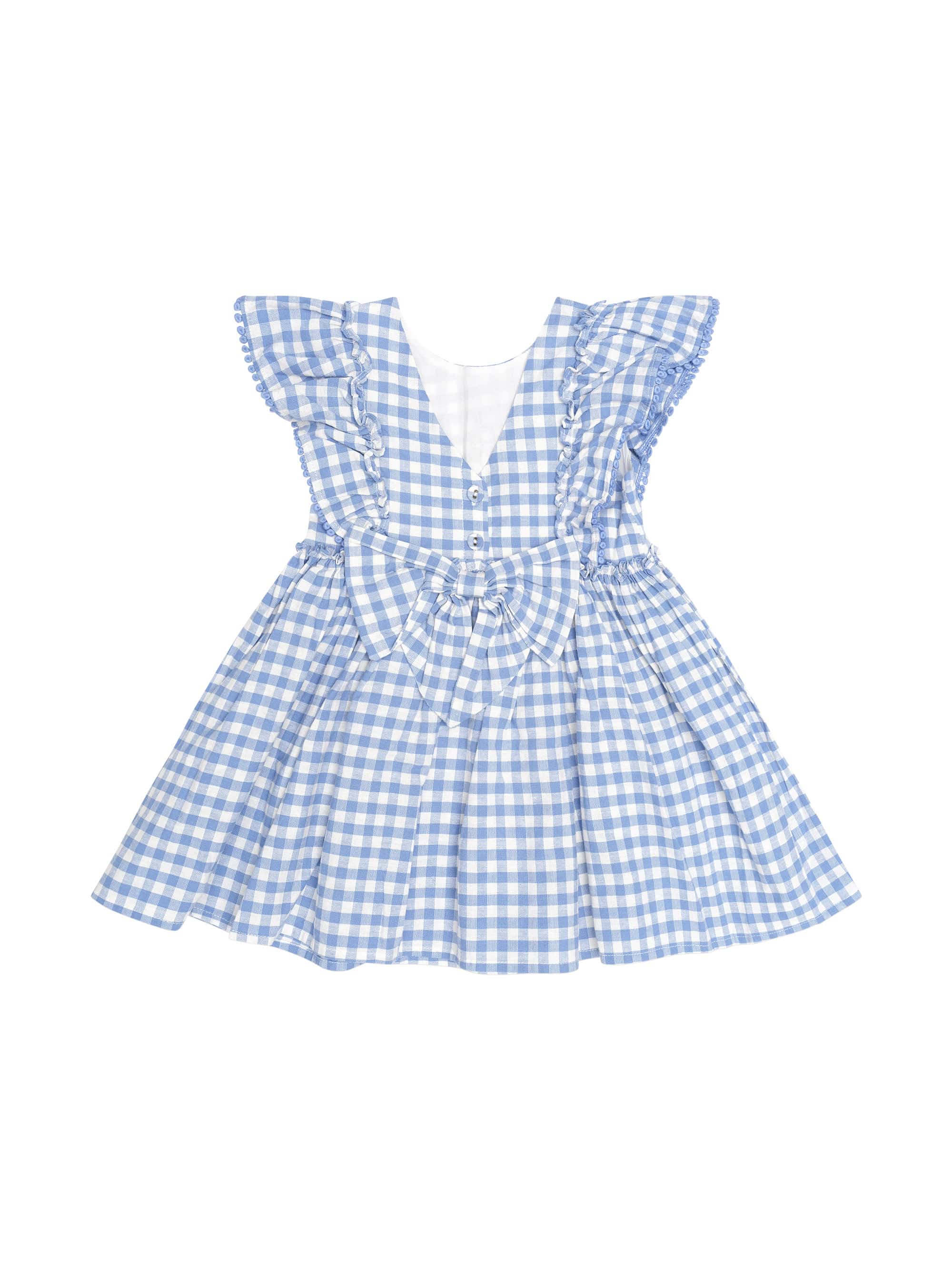 Huxbaby Girls Dress Dusty Blue Gingham Bow Dress
