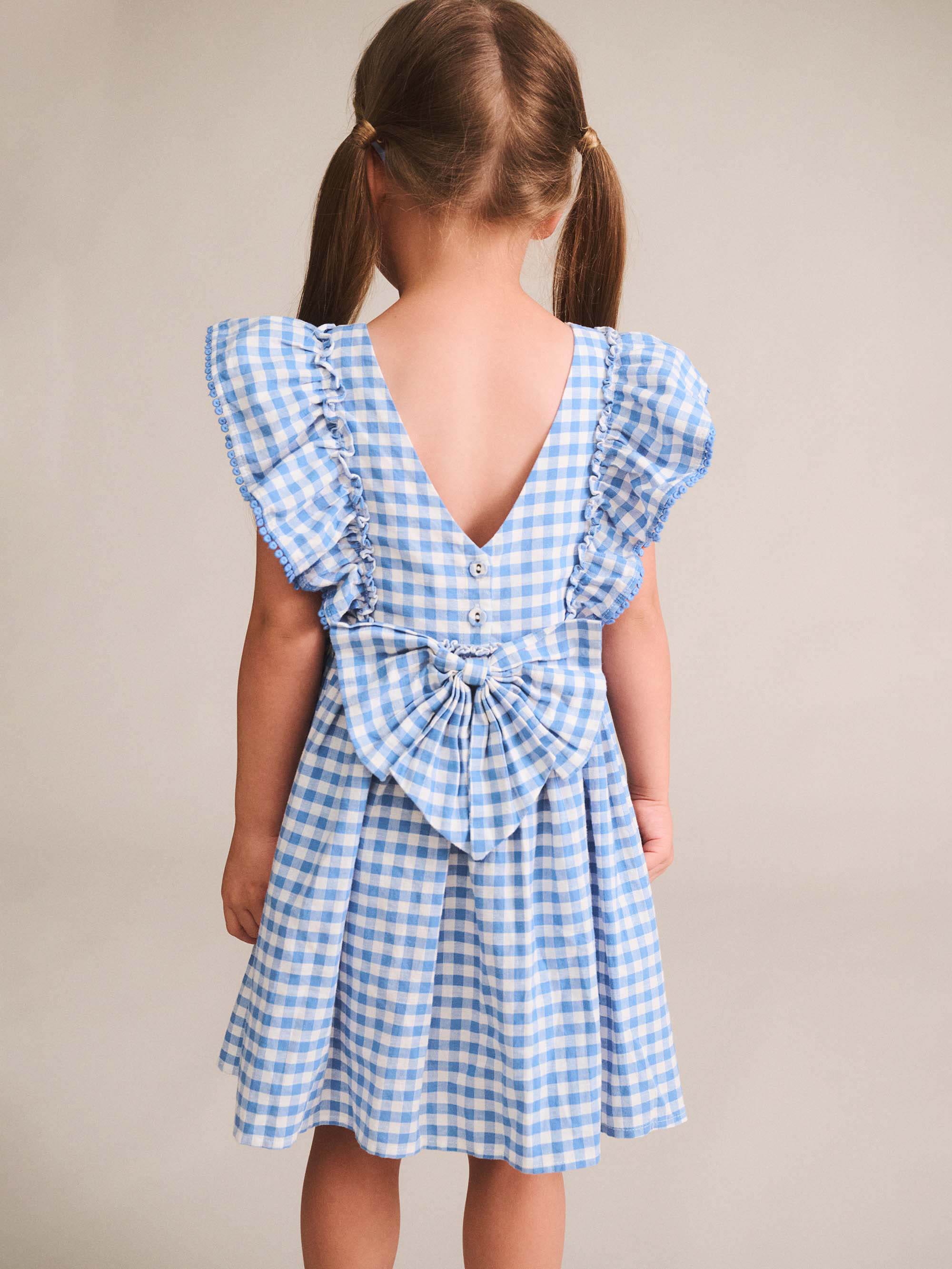 Huxbaby Girls Dress Dusty Blue Gingham Bow Dress