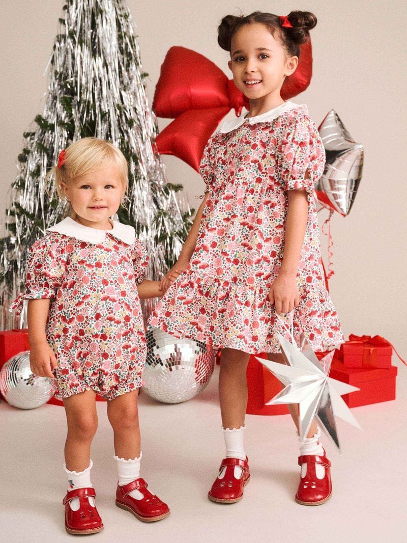 Huxbaby Girls Dress Festive Floral Frill Collar Dress