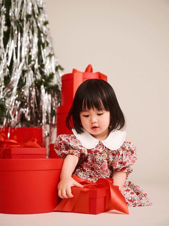 Huxbaby Girls Dress Festive Floral Frill Collar Dress