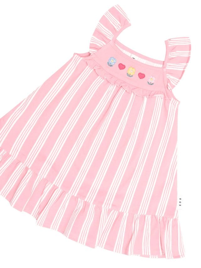Huxbaby Girls Dress Floral Embroidered Stripe Dress