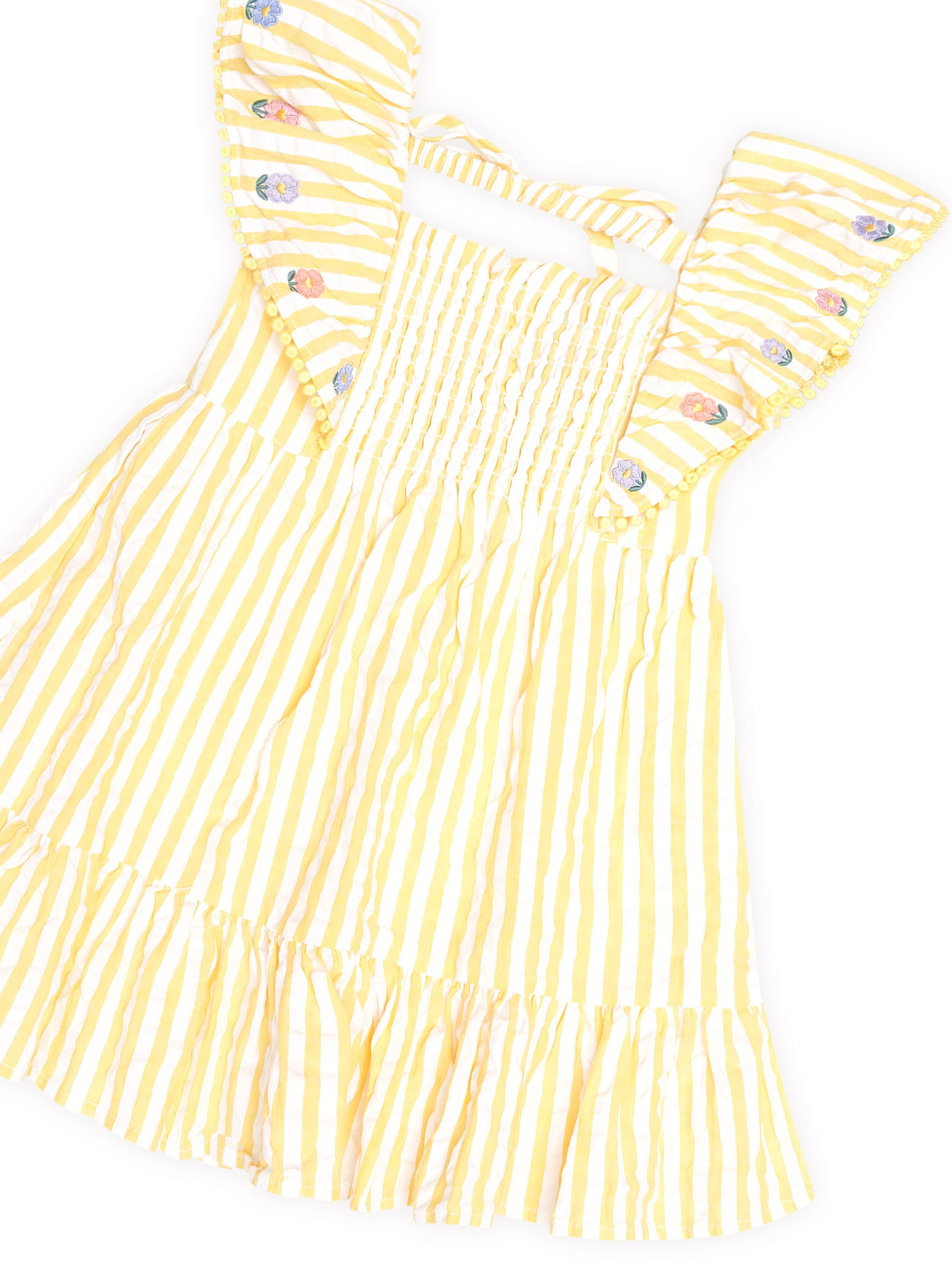 Huxbaby Girls Dress Flower Field Stripe Shirred Dress
