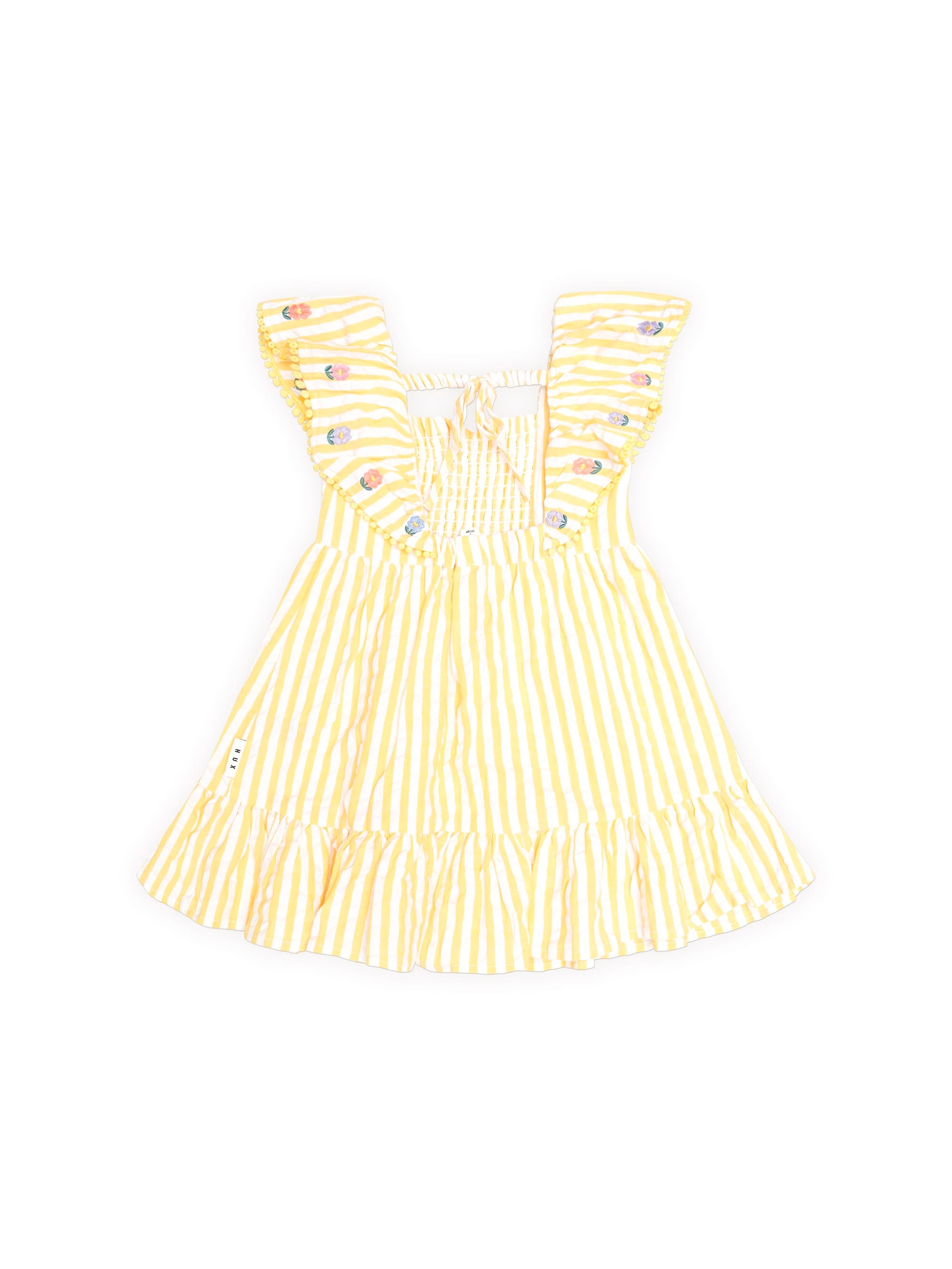 Huxbaby Girls Dress Flower Field Stripe Shirred Dress