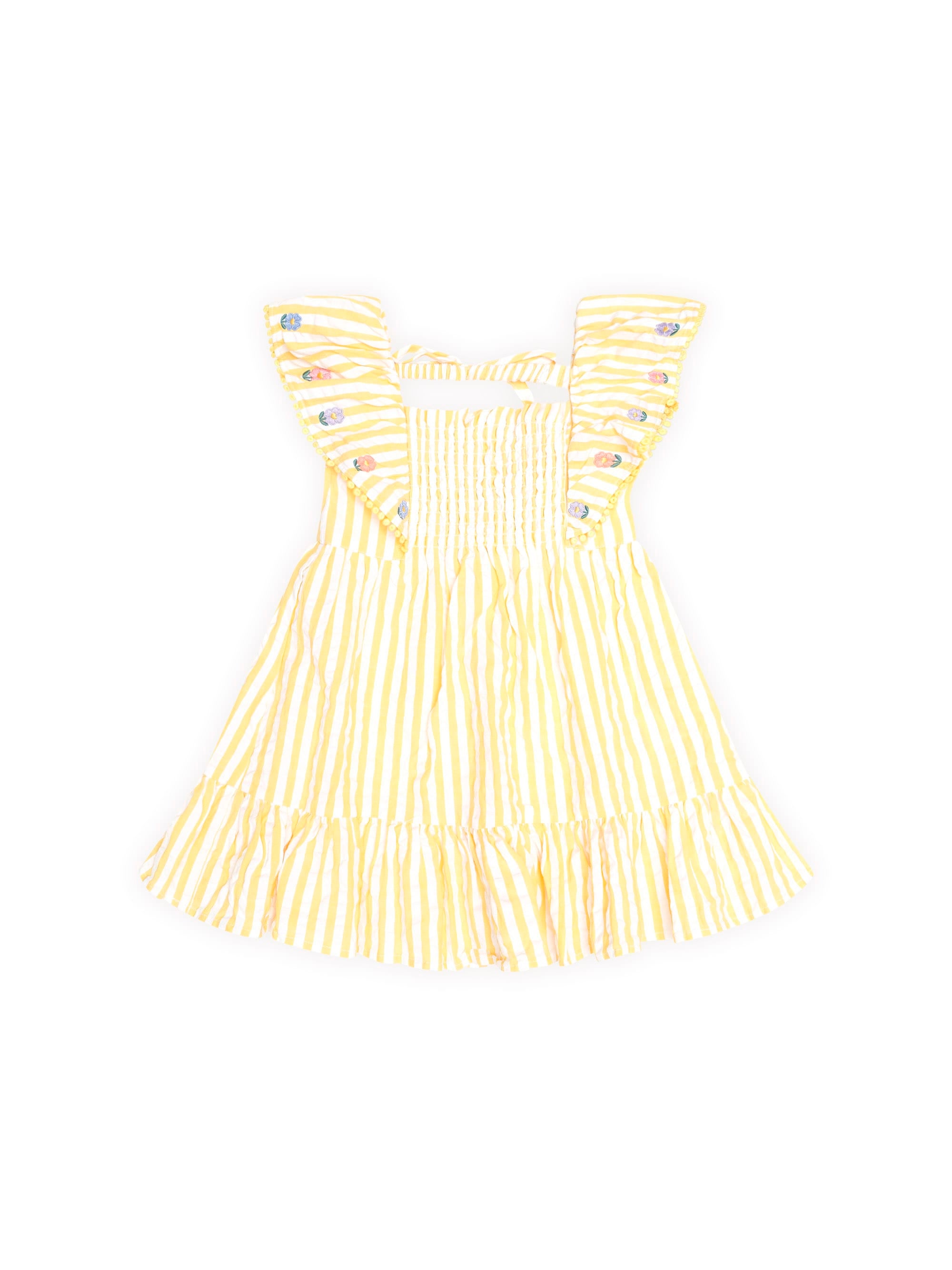 Huxbaby Girls Dress Flower Field Stripe Shirred Dress