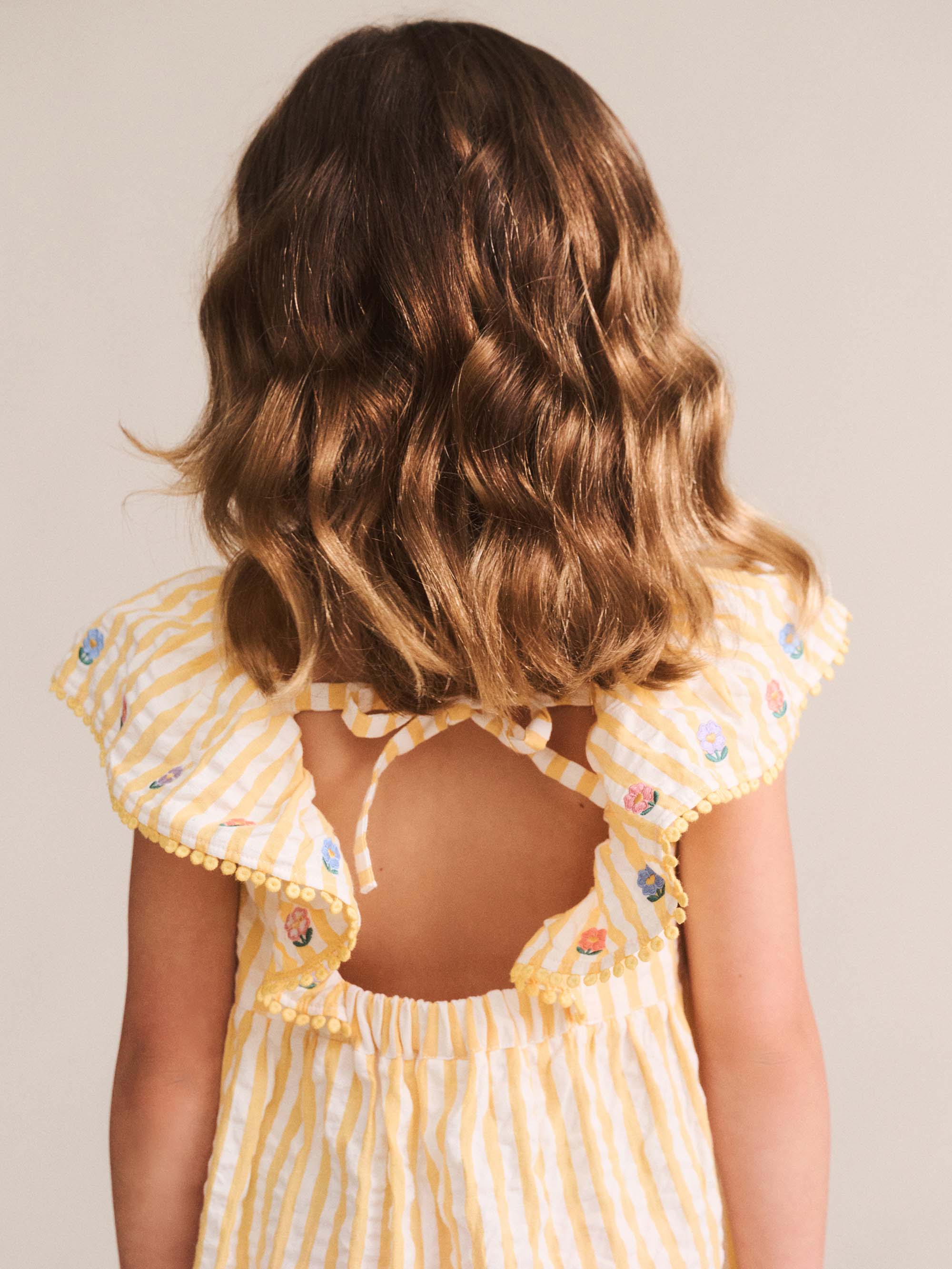 Huxbaby Girls Dress Flower Field Stripe Shirred Dress