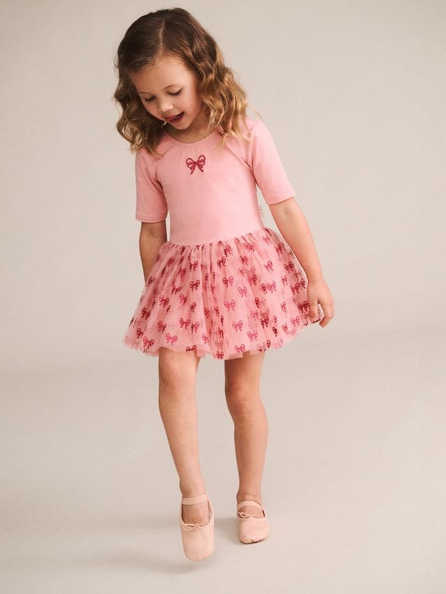 Huxbaby Girls Dress Glitter Bow Tutu Tulle Dress
