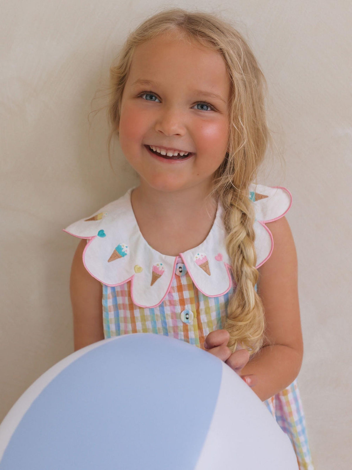 Huxbaby Girls Dress Ice Cream Rainbow Check Collar Dress