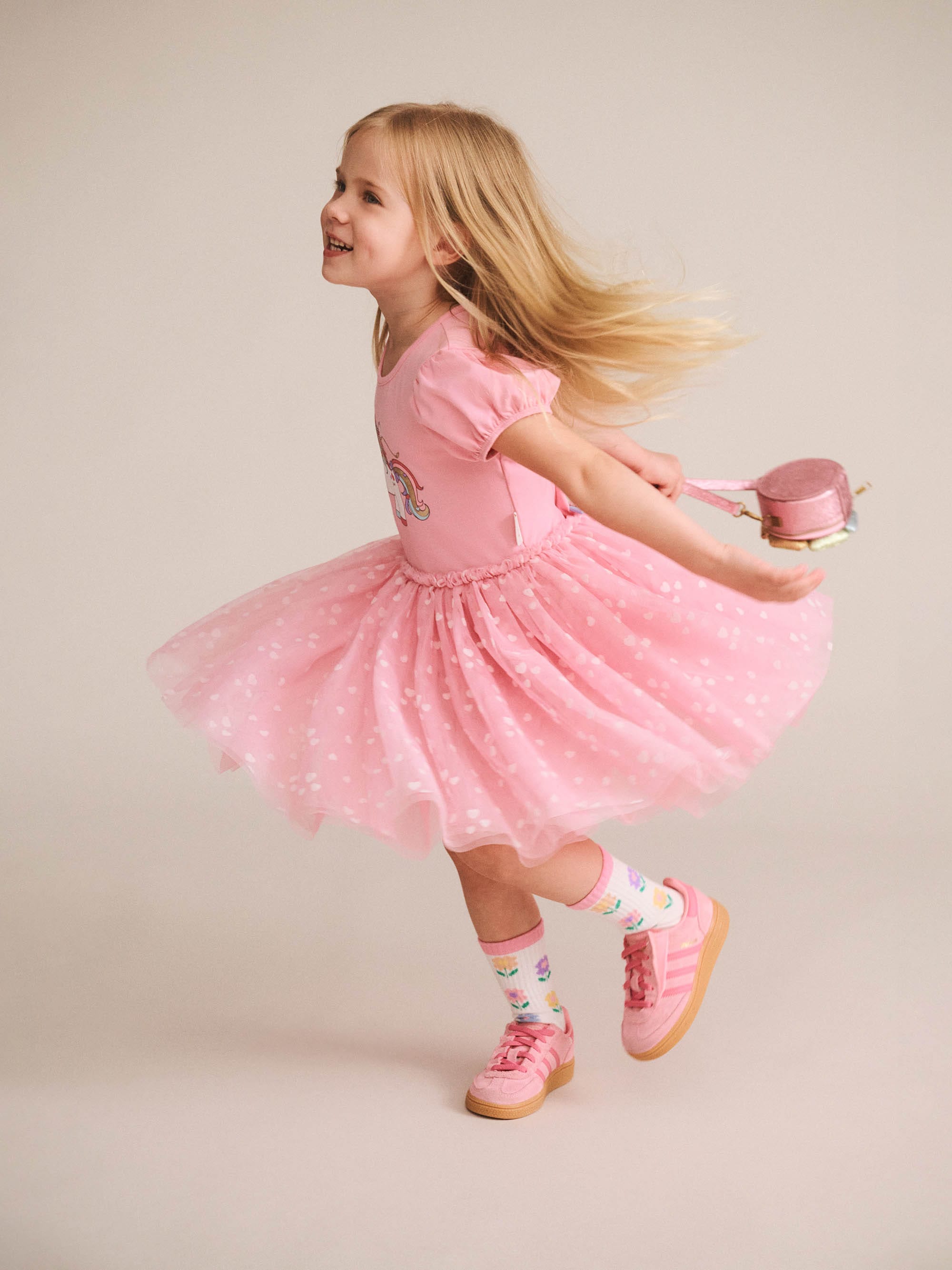 Huxbaby Girls Dress Magical Unicorn Puff Sleeve Tulle Dress