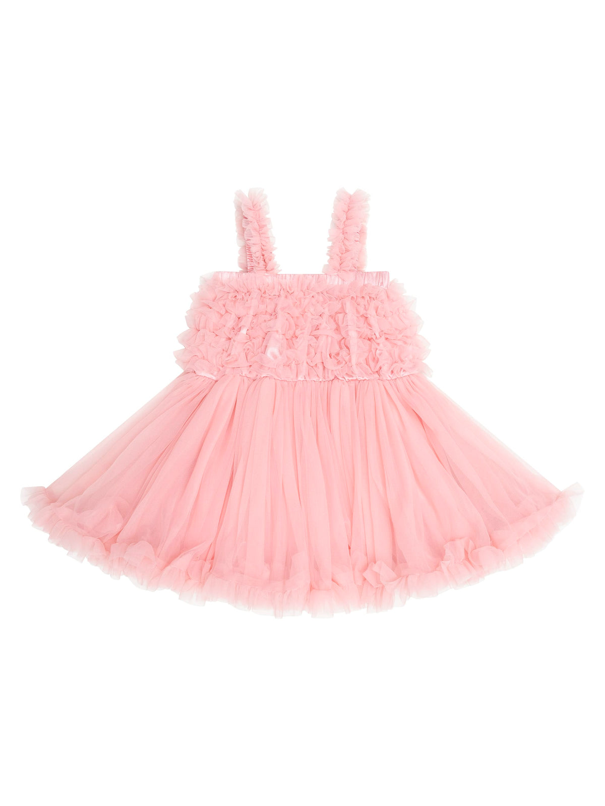 Pink Huxbaby girls' Cha Cha dress with playful ruffle details and comfortable fit, perfect for casual or special occasions.