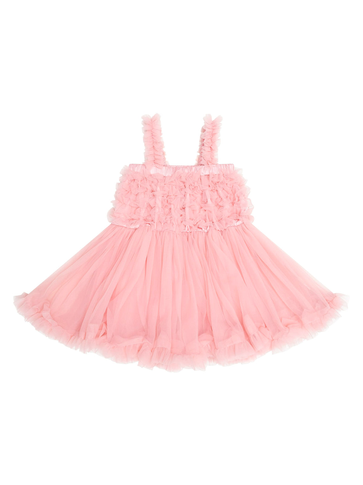Pink Huxbaby girls' Cha Cha Dress with ruffled details and soft fabric, ideal for stylish and comfortable everyday wear.