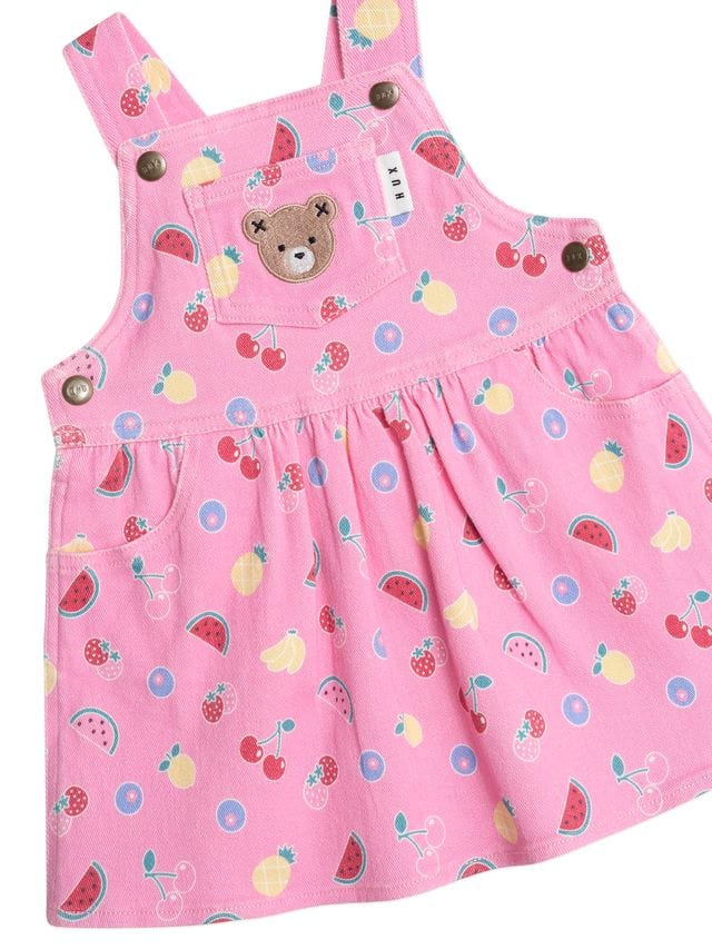 Huxbaby Girls Dress Pink Fruit Emoji Pinafore Dress