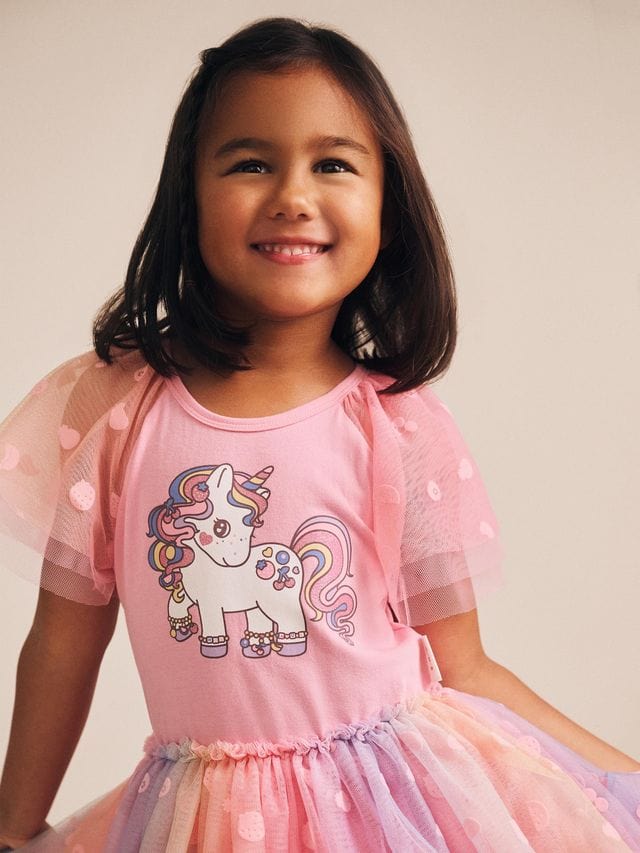 Huxbaby Girls Dress Rainbow Unicorn Tulle Dress
