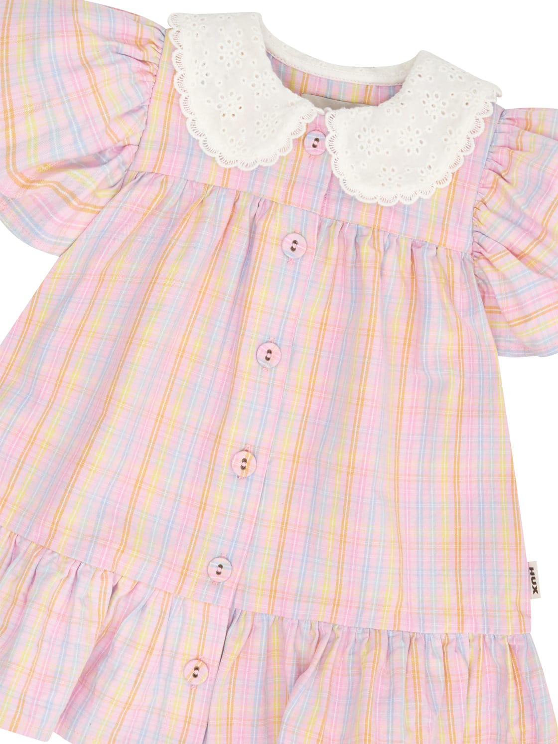 Huxbaby Girls Dress Seaside Rainbow Stripe Lace Collar Dress