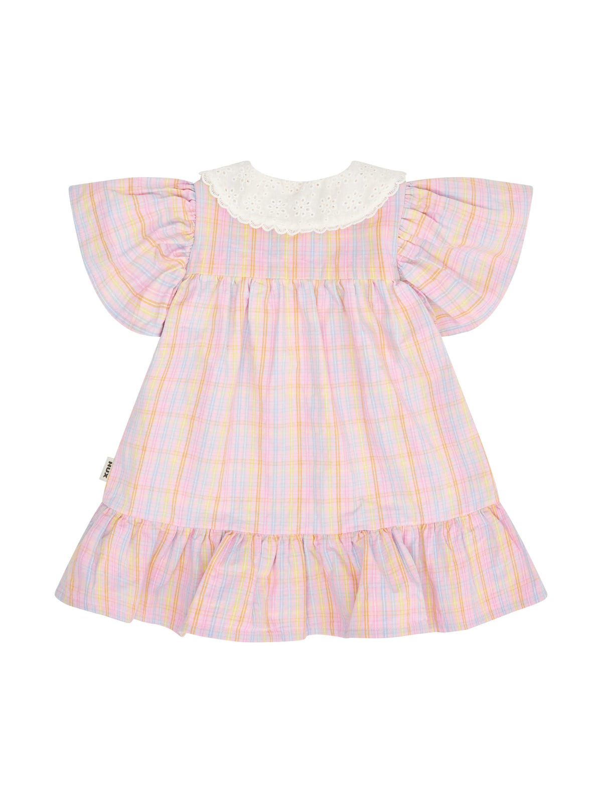 Huxbaby Girls Dress Seaside Rainbow Stripe Lace Collar Dress