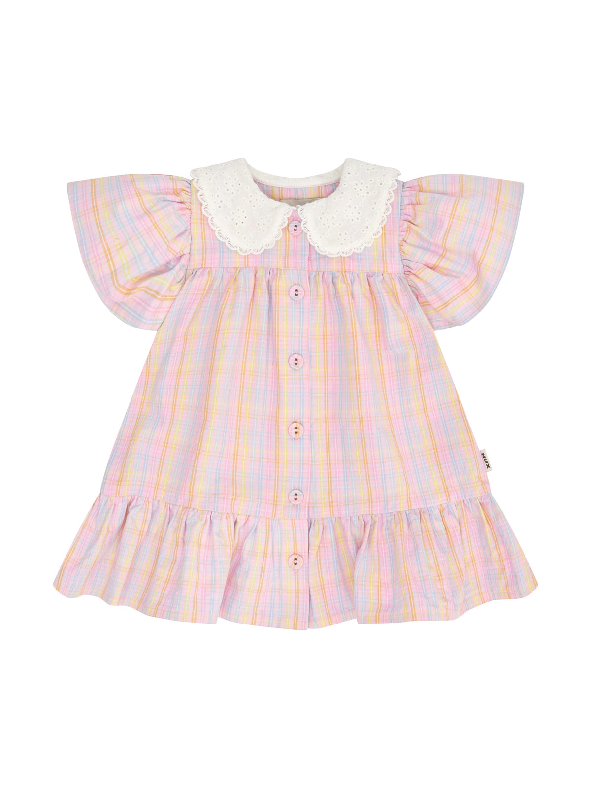 Huxbaby Girls Dress Seaside Rainbow Stripe Lace Collar Dress