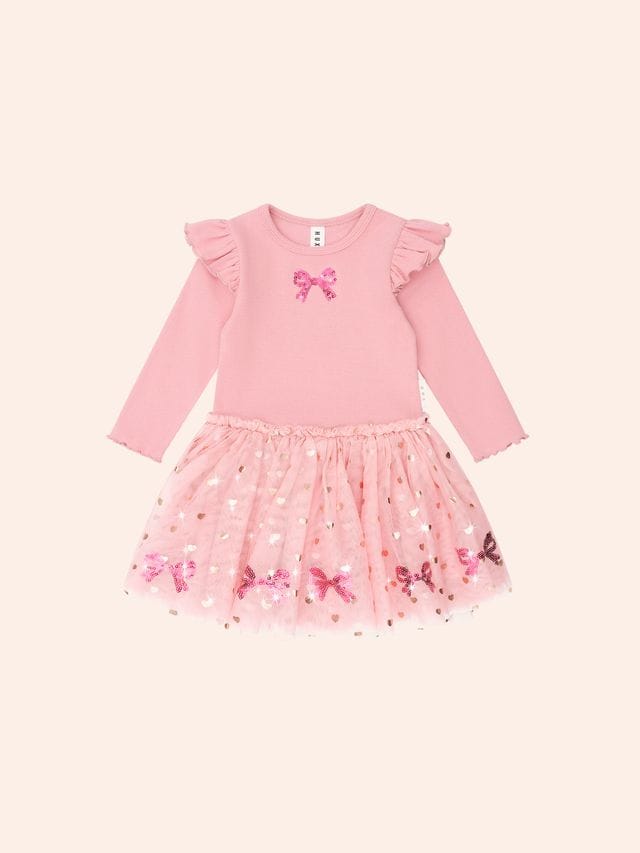 Huxbaby Girls Dress Sequin Bow Tulle Dress
