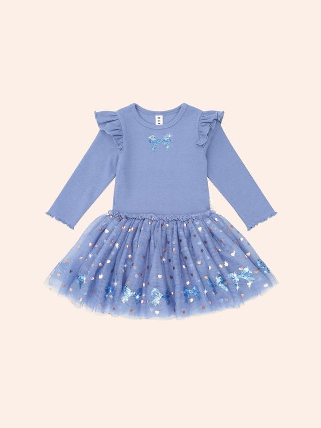 Huxbaby Girls Dress Sequin Bow Tulle Dress