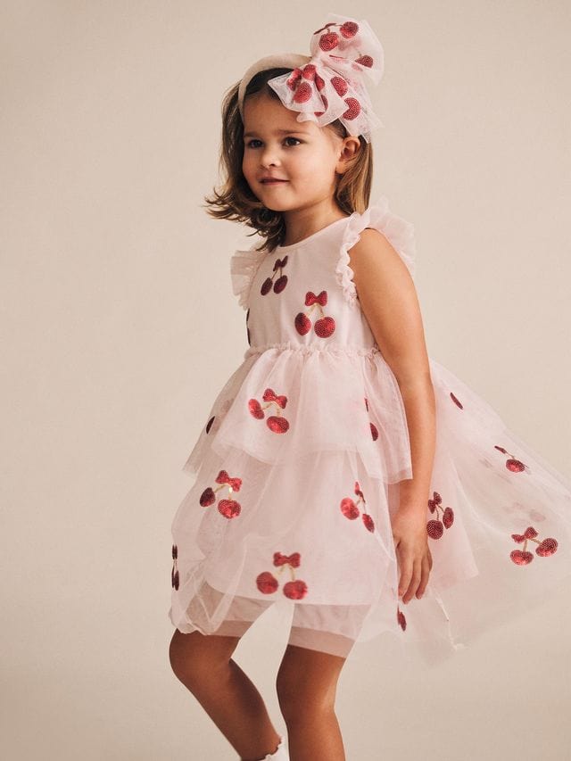 Huxbaby Girls Dress Sequin Cherry Pie Tulle Dress