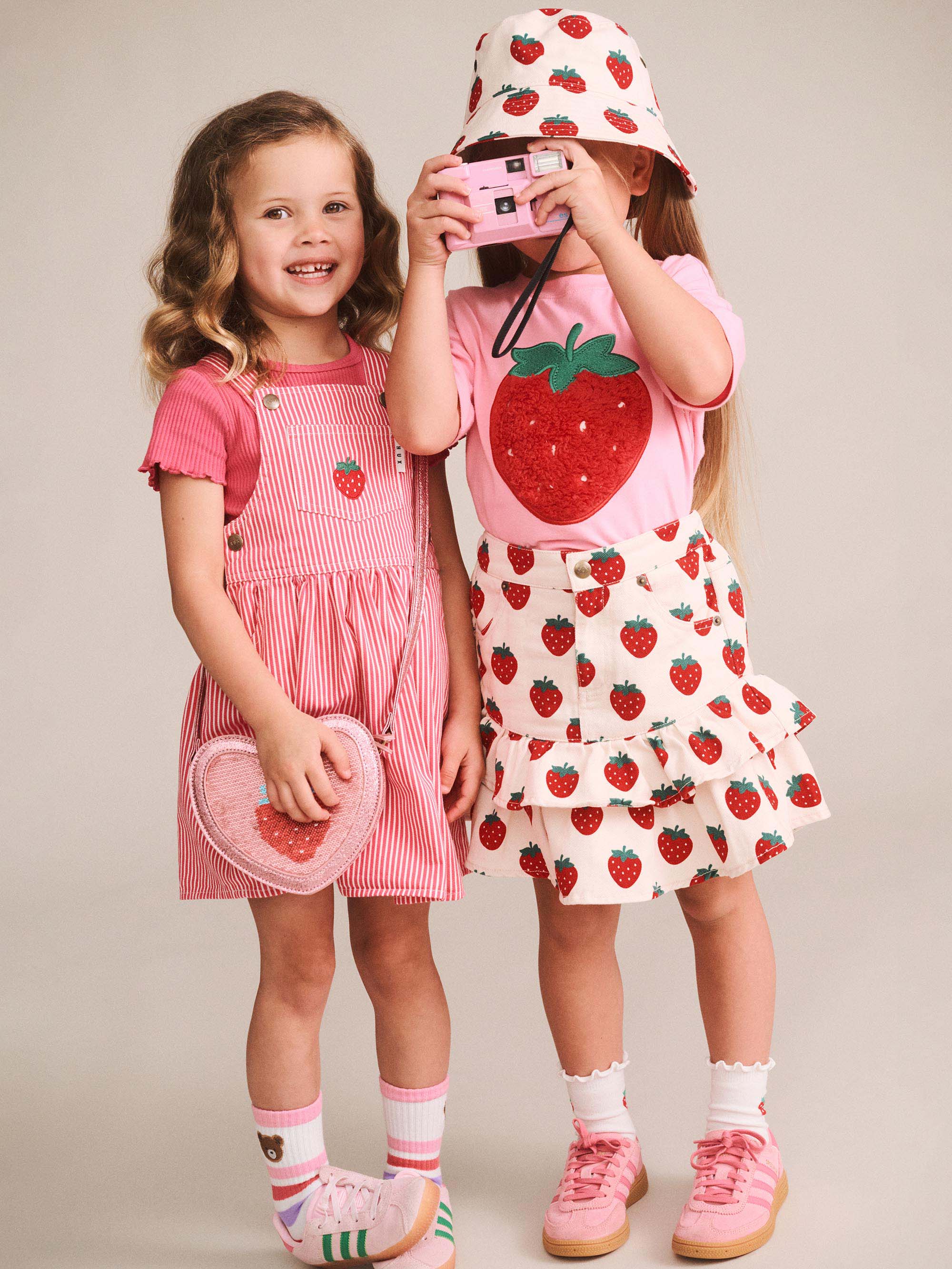 Huxbaby Girls Dress Strawberry Embroidered Stripe Pinafore