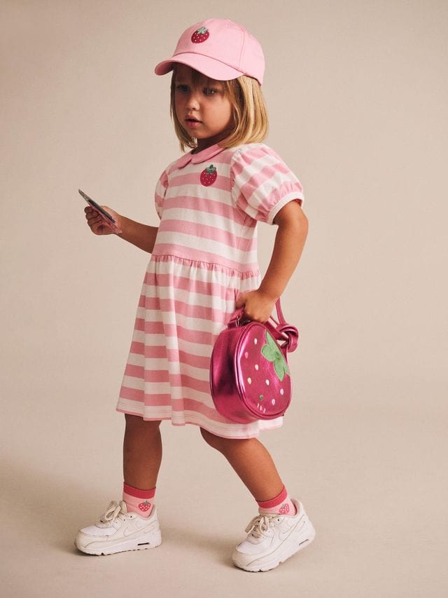 Huxbaby Girls Dress Strawberry Stripe Puff Sleeve Dress