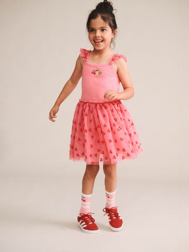 Huxbaby Girls Dress Tropical Fruit Embroidered Sleeveless Tulle Dress