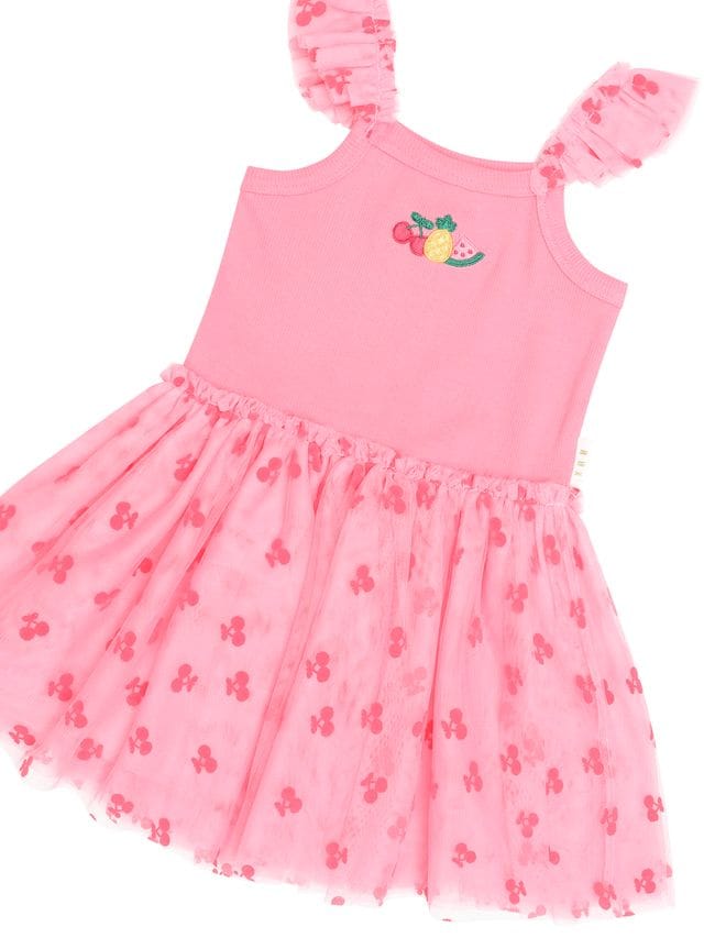 Huxbaby Girls Dress Tropical Fruit Embroidered Sleeveless Tulle Dress