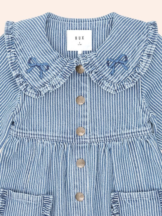 Huxbaby Girls Dress Vintage Bow Collar Denim Dress