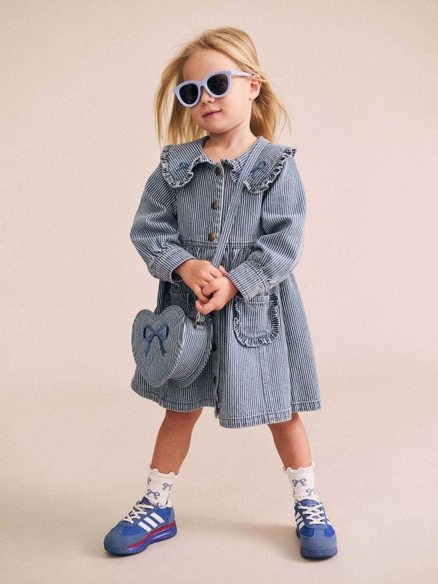 Huxbaby Girls Dress Vintage Bow Collar Denim Dress