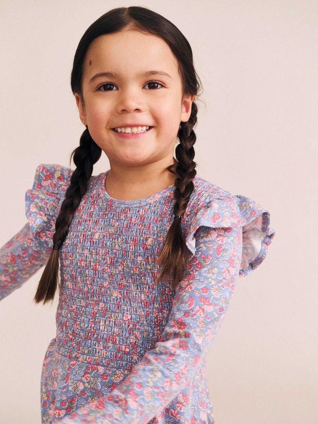 Huxbaby Girls Dress Vintage Floral Shirred L/S Dress