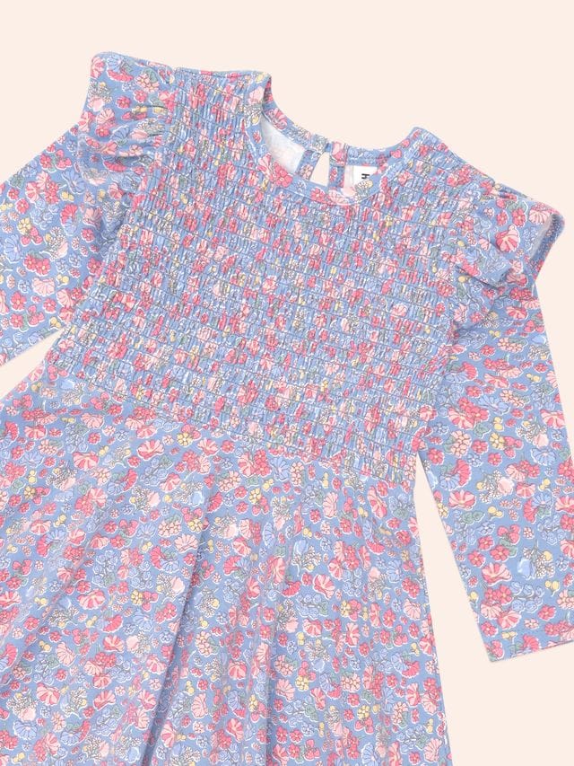 Huxbaby Girls Dress Vintage Floral Shirred L/S Dress