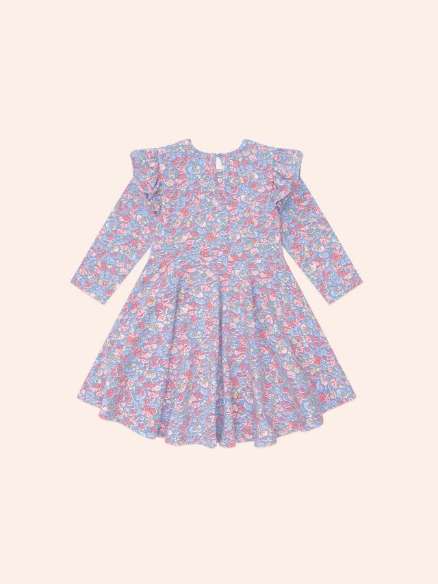 Huxbaby Girls Dress Vintage Floral Shirred L/S Dress