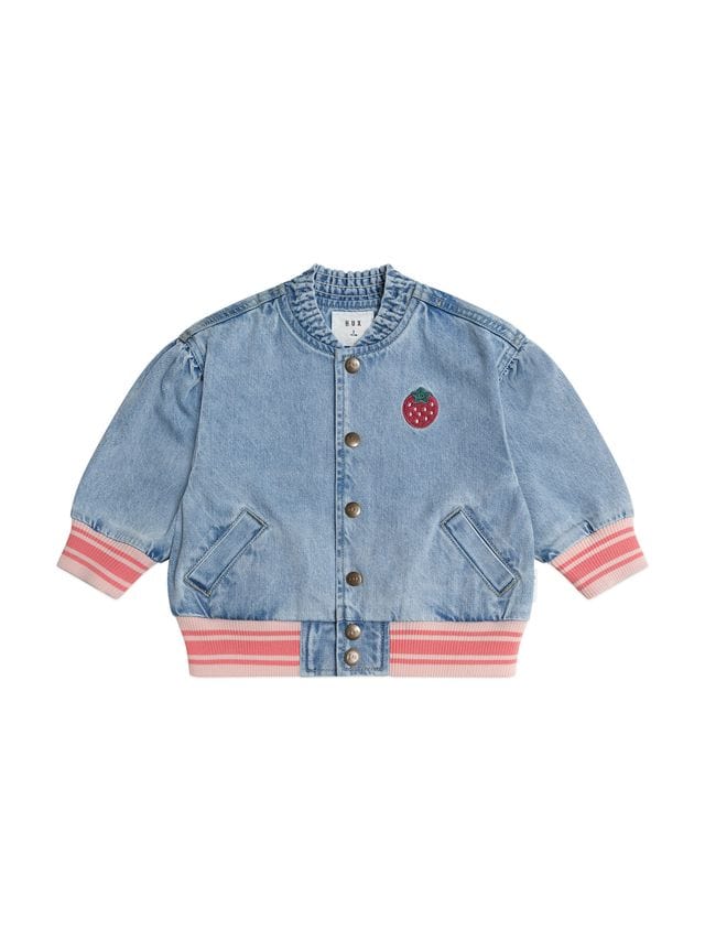 Huxbaby Girls Jacket 3Y Dreamy Denim Strawberry Bomber