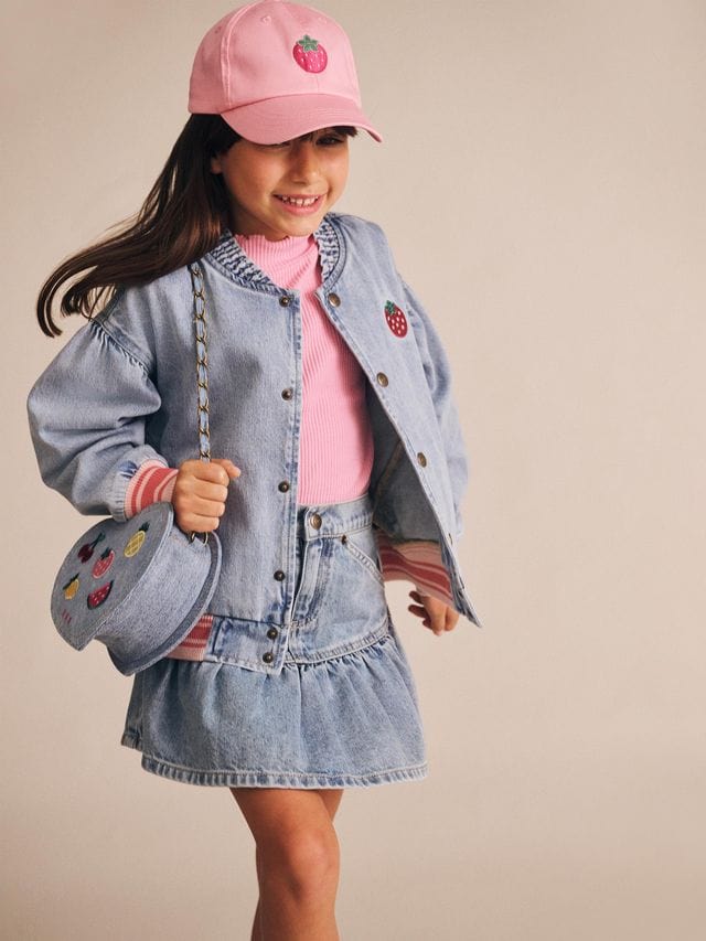 Huxbaby Girls Jacket Dreamy Denim Strawberry Bomber