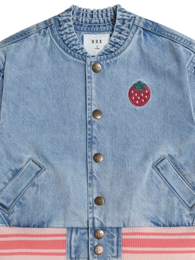 Huxbaby Girls Jacket Dreamy Denim Strawberry Bomber