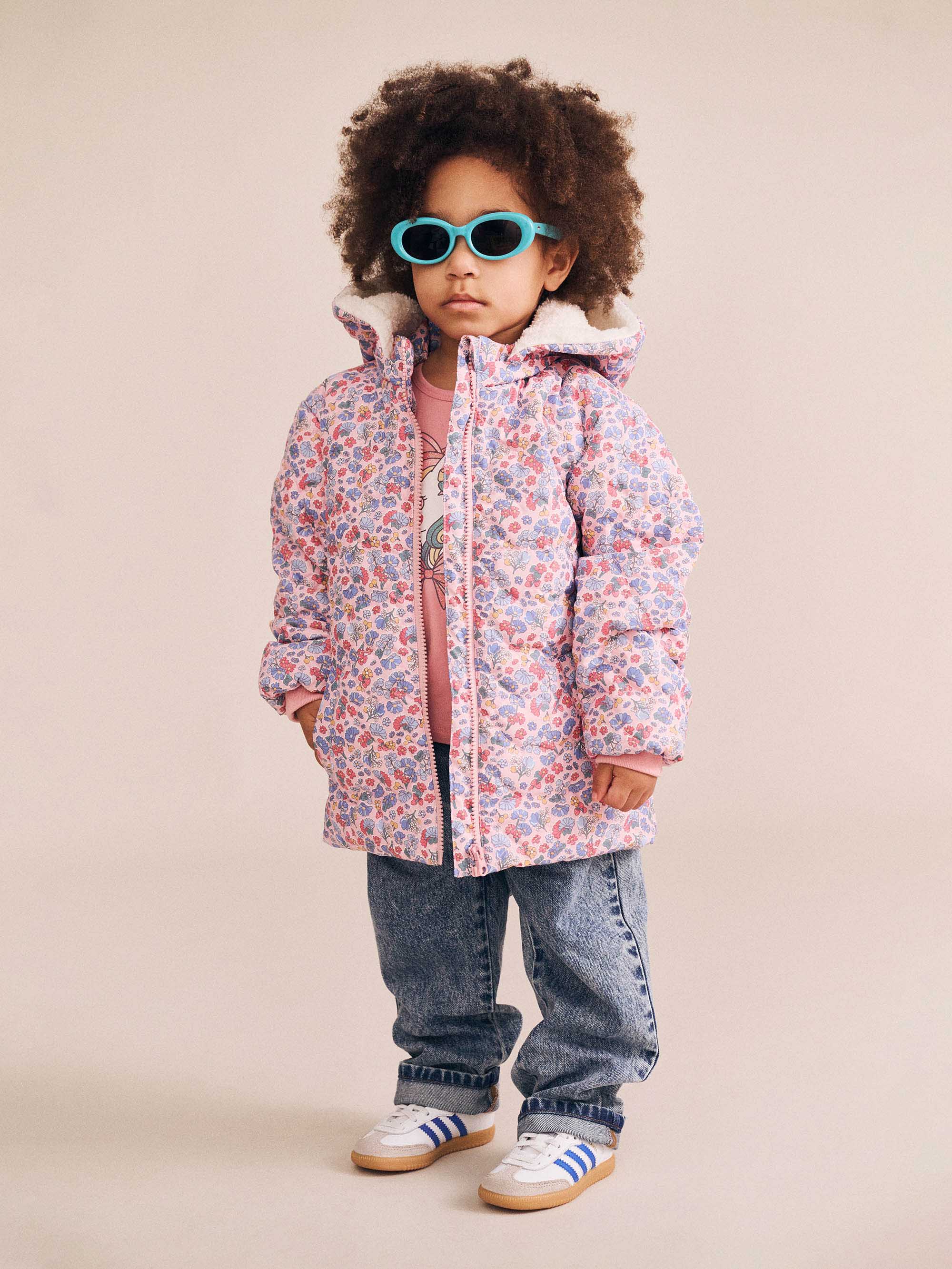 Huxbaby Girls Jacket Heart Floral Quilted Puffer Jacket