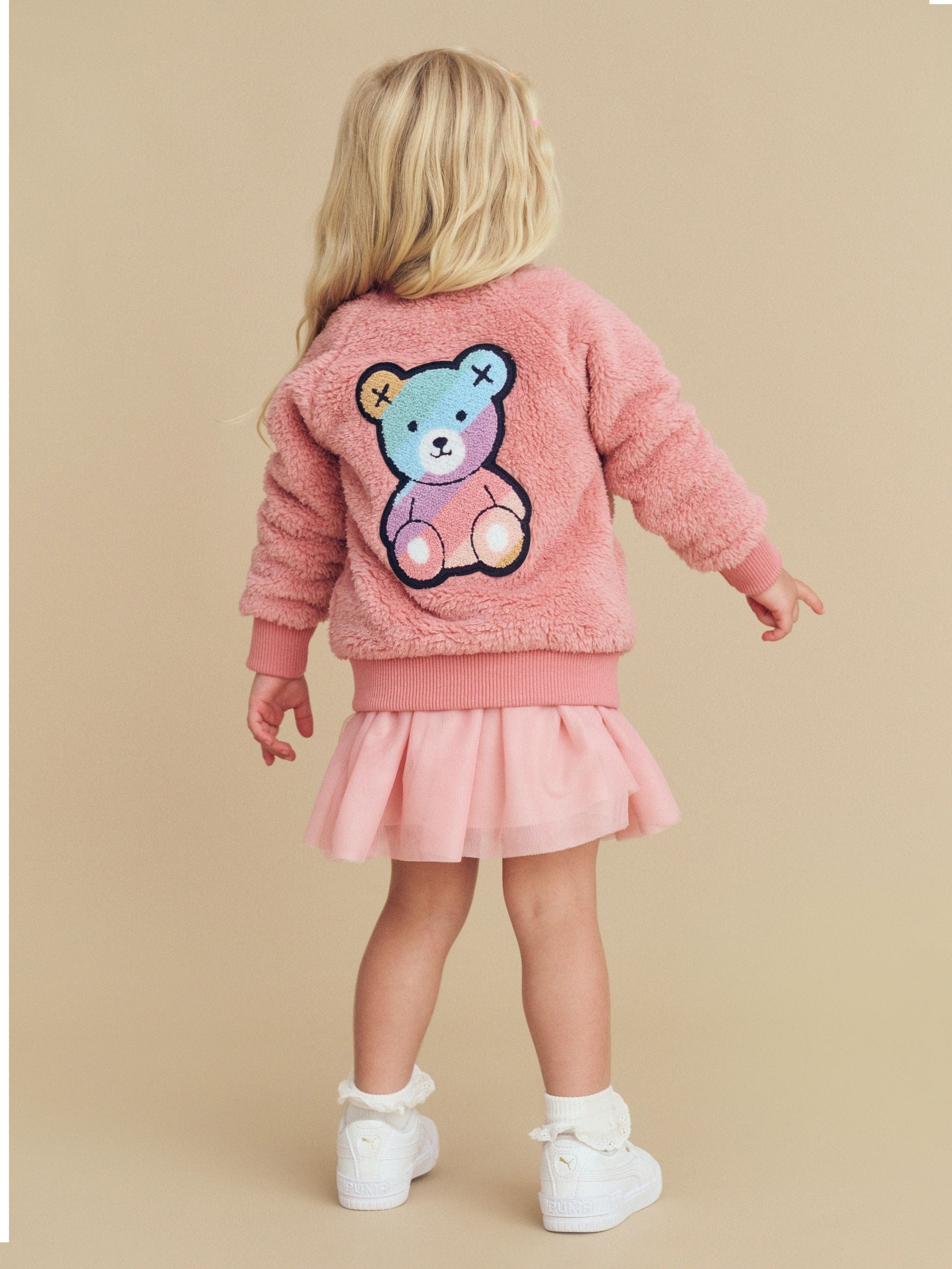 Huxbaby Girls Jacket Rainbow Bear Fur Jacket