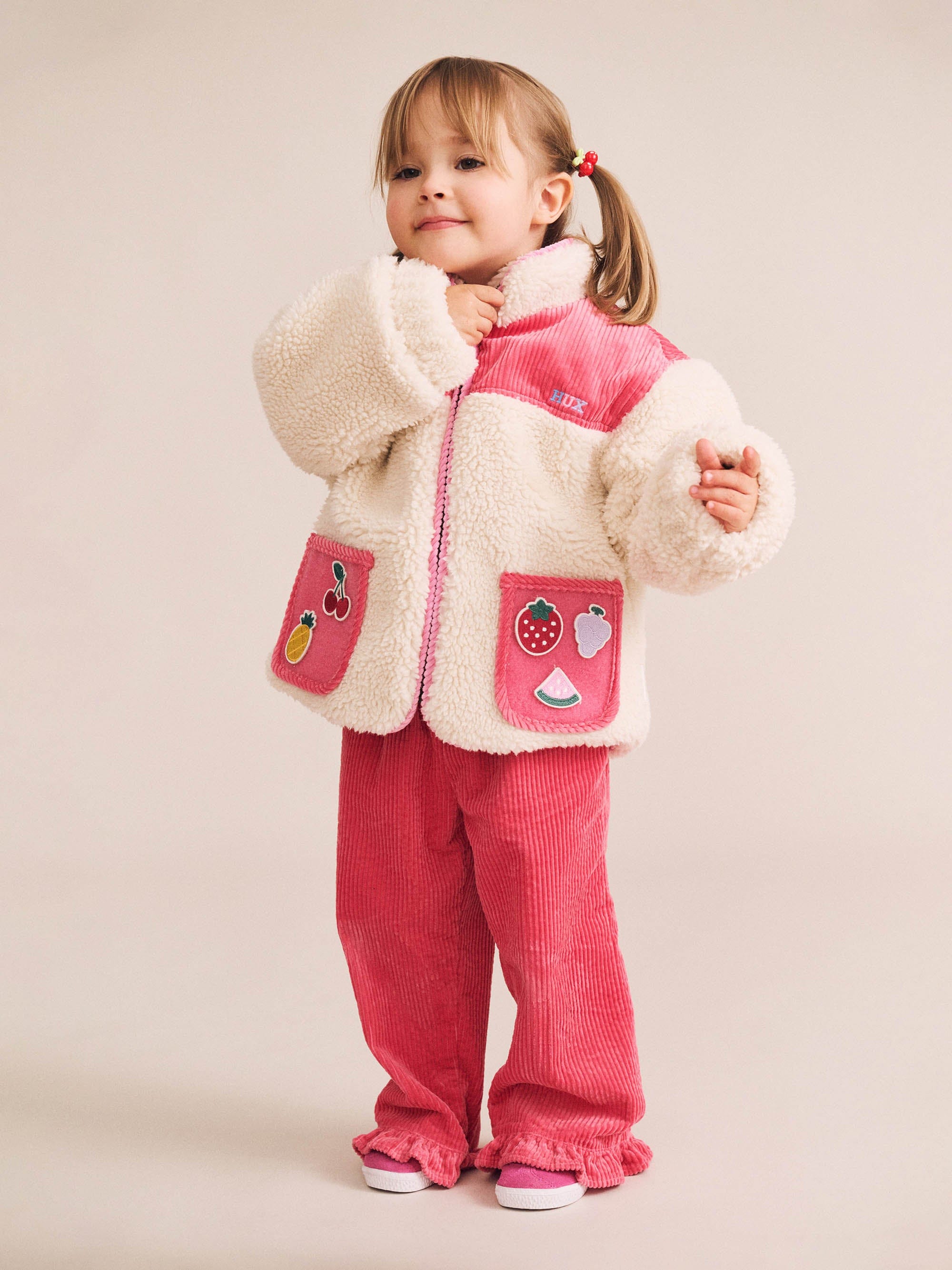 Huxbaby Girls Jacket Sherpa Cord Patches Jacket