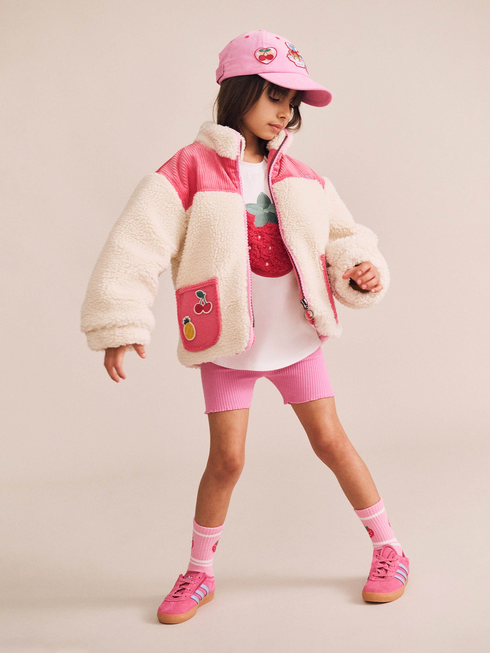 Huxbaby Girls Jacket Sherpa Cord Patches Jacket
