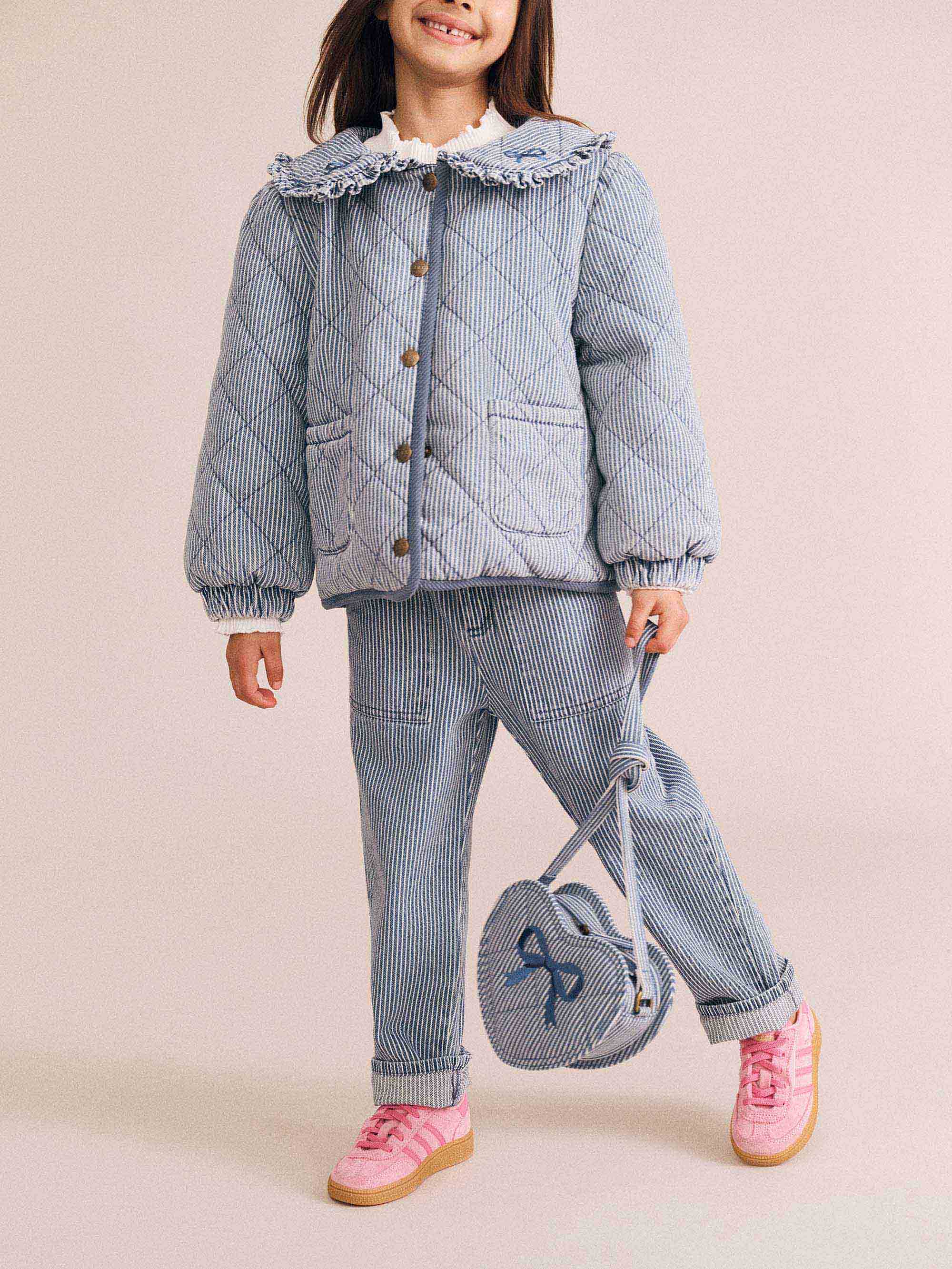 Huxbaby Girls Jacket Vintage Bow Collar Denim Jacket