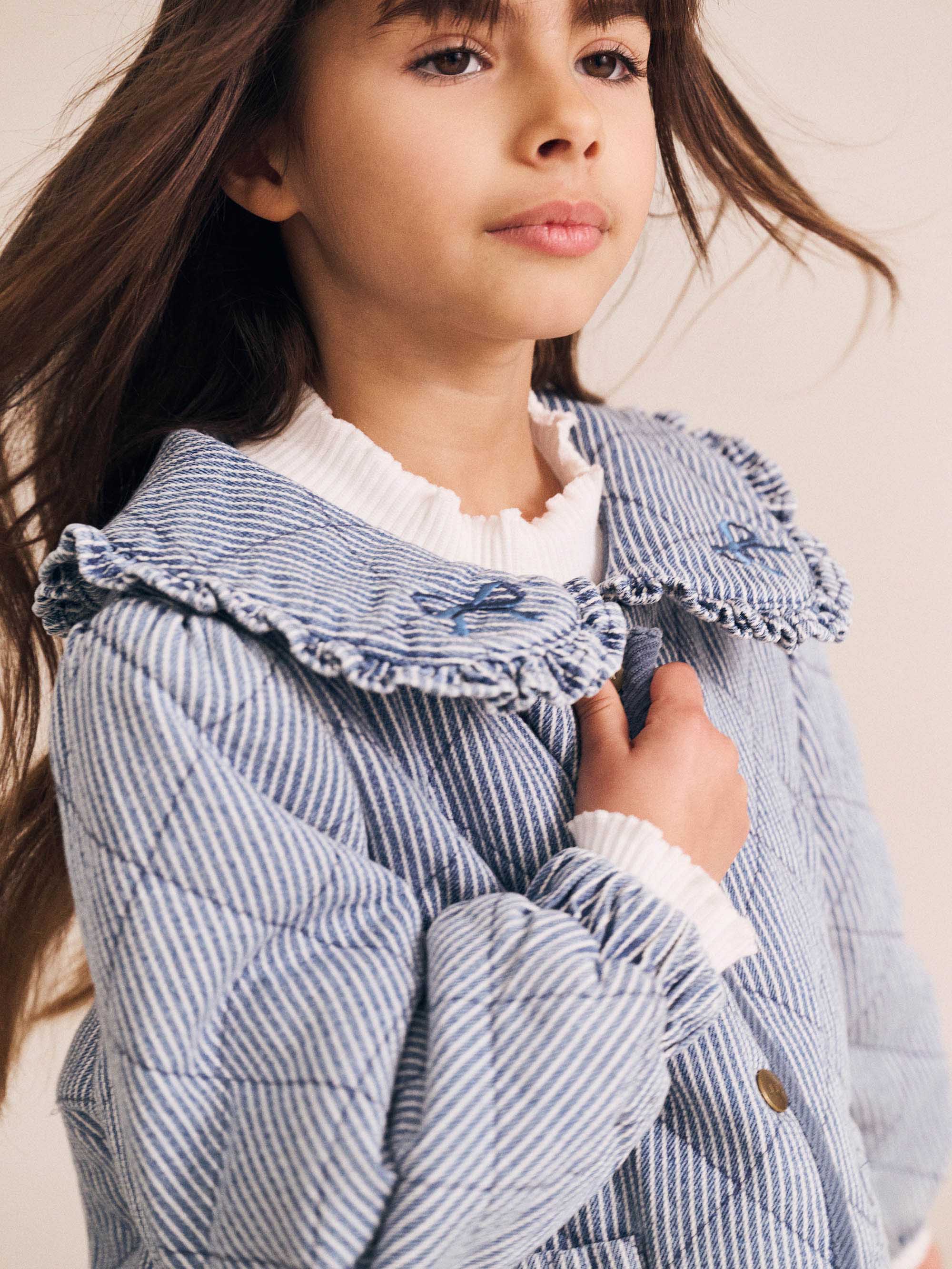 Huxbaby Girls Jacket Vintage Bow Collar Denim Jacket
