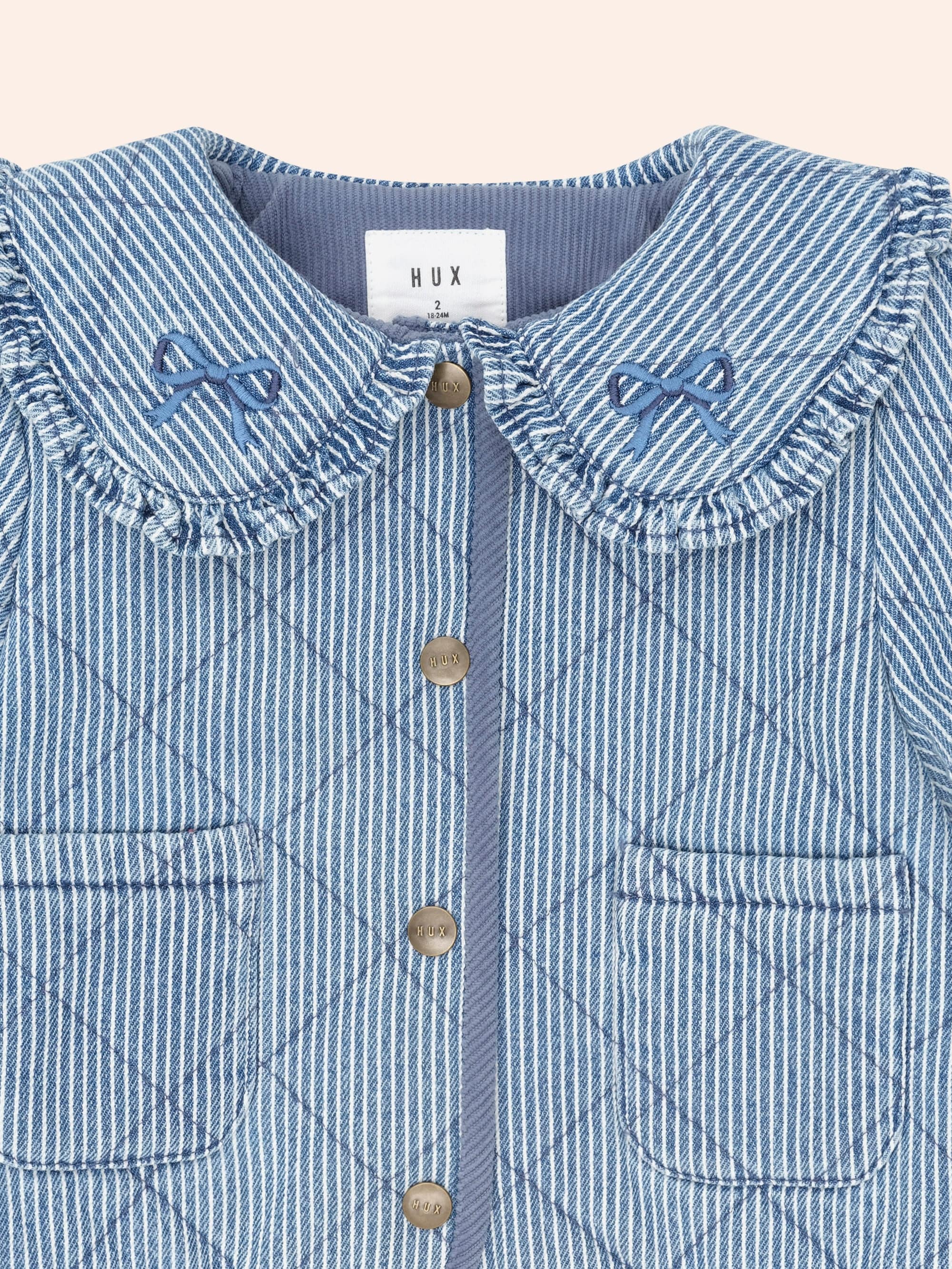 Huxbaby Girls Jacket Vintage Bow Collar Denim Jacket