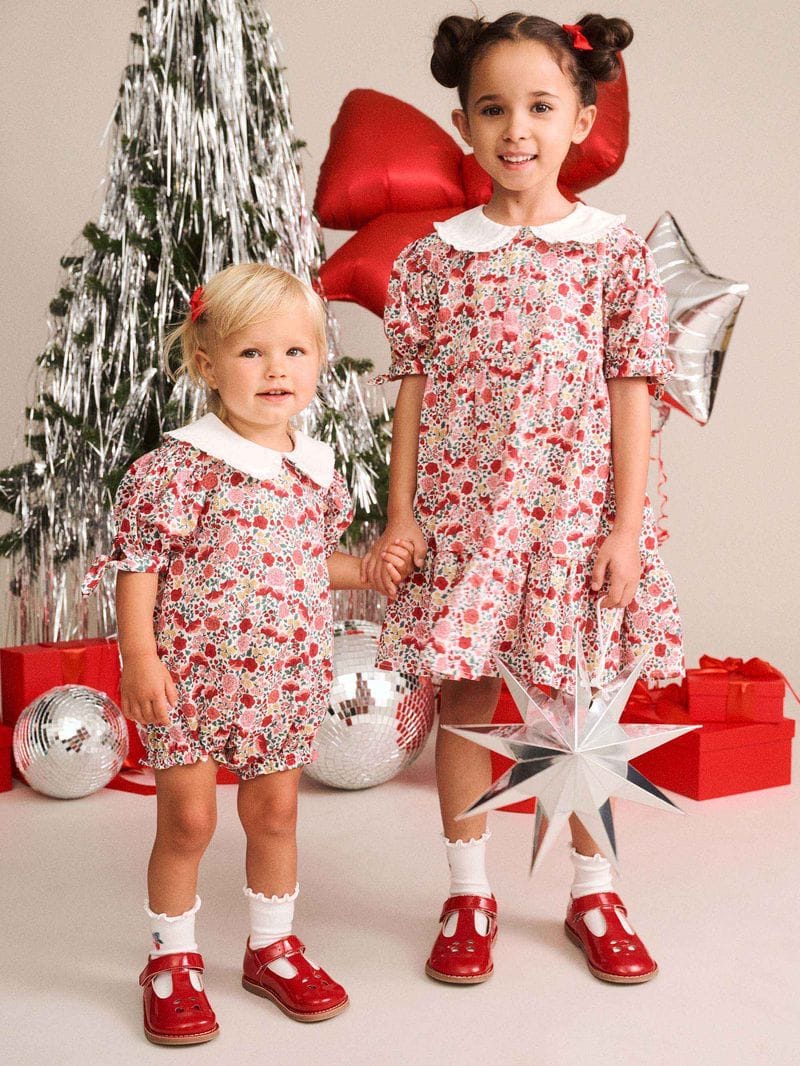 Huxbaby Girls Onesie Festive Floral Frill Collar Bubble Romper
