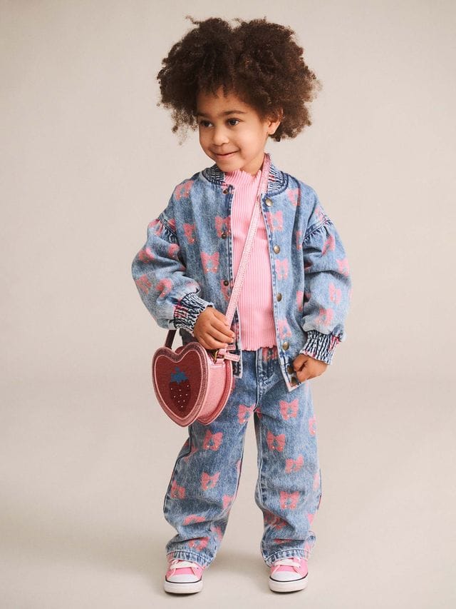 Huxbaby Girls Pants 3Y Dreamy Denim Cherry Paperbag Pant